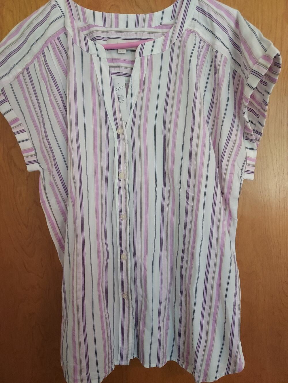 New Loft Blouse Striped Cap Sleeve Lightweight Summer button up NWT